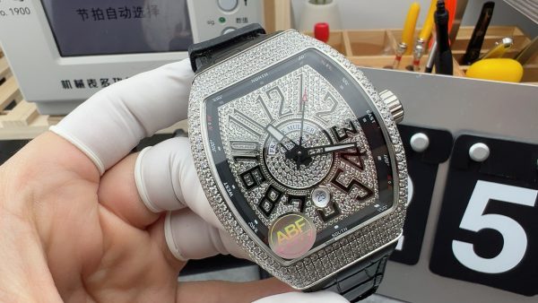 ABF Factory Franck Muller Vanguard V45 44mm Steel&Diamond Rubber Strap Black Dial